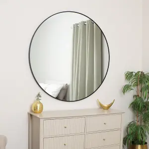 Melody Maison Extra Large Round Black Wall Mirror 120cm x 120cm (1.2 M x 1.2 M)