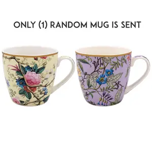 Breakfast Mug Ceramic Big Coffee Cup Floral Flowers Cream Lilac Morris Kilburn