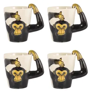 Monkey Mugs Set Coffee & Tea Cup Pack of 4 by Laeto House & Home - INCLUDING FREE DELIVERY