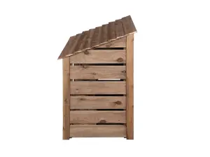 Slatted wooden log store with door W-119cm, H-126cm, D-88cm - brown finish