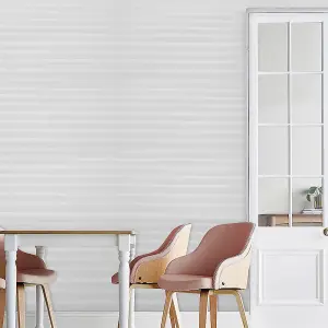 Off White Modern Metallic Stripes Flocked Non Woven Wallpaper Roll 950cm