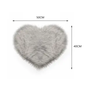 Grey Heart Shape Super Soft Shaggy Floor Area Rug Kids Room Decor Seat Pad 40 x 50 cm