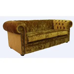 Chesterfield Handmade 3 Seater Sofa Settee Modena Gold Velvet Fabric In Classic Style