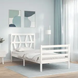 Berkfield Bed Frame with Headboard White 90x200 cm Solid Wood