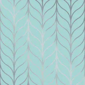 Holden Shimmering Striped Wallpaper Art Deco Trellis Metallic Light Teal Silver 50063