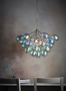 Anson Lighting Carlin 6lt Pendant light finished in Chrome plate and iridescent glass