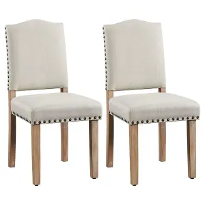 Yaheetech 2PCS Beige Upholstered Dining Chairs with Nailhead Trim