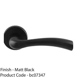 PAIR Matt Black Door Handle Curved Flowing Flared Lever Round Rose Concealed Fix