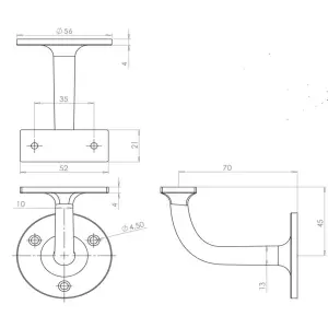 EAI Handrail Bracket Antique Iron Black Pack 4 Banister Brackets Stair Banister Wall Handrail 70mm