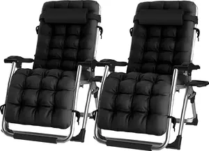 Pair of Luxury Gravity Garden Sun Lounger / Relaxer Chair with Cushion - Black