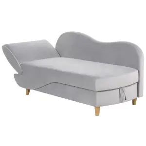 Left Hand Velvet Chaise Lounge with Storage Light Grey MERI II