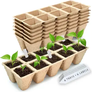 10 Seed Trays x 6 Pack (60 Cells) - Biodegradable Seedling Germination for Easy Transplanting, with Labels for Plants & Cuttings