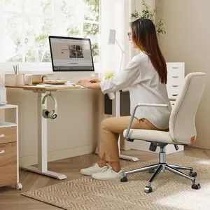 SONGMICS Swivel Office Chair, Desk Chair, Synthetic Leather, Ergonomic Curved Backrest and Cushion, Cappuccino Beige