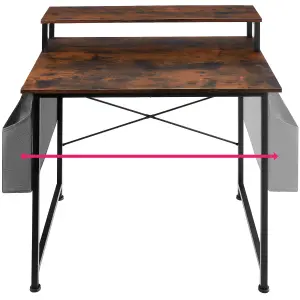 Desk with shelf and fabric bag - Industrial wood dark, rustic