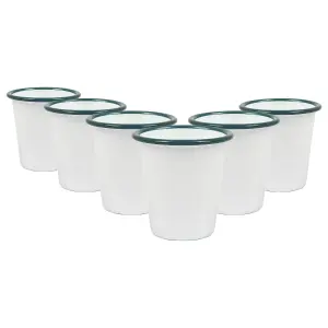 Argon Tableware White Enamel Tumblers - 300ml - Green - Pack of 6