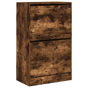 Berkfield Shoe Cabinet Smoked Oak 60x34x96.5 cm Engineered Wood