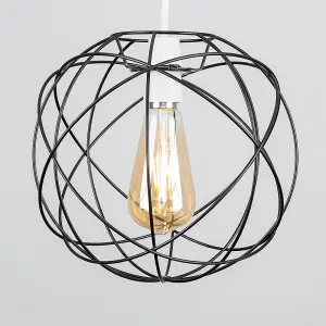 ValueLights Rutherford Retro Style Matt Black Metal Basket Cage Ceiling Pendant Light Shade