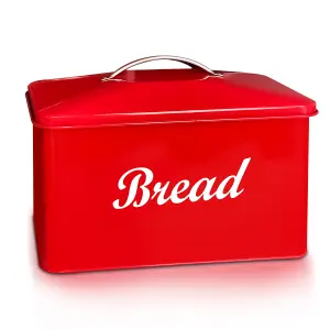 Vintage Style Bread Bin Large Stainless Steel Food Storage Retro Kitchen, Red