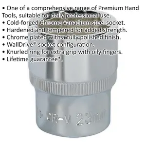 High-Quality 23mm Forged Steel Drive Socket with Polished Chrome Finish