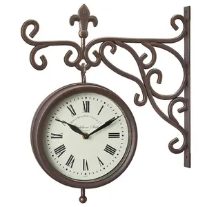 Marylebone Station Wall Mounted Quartz Clock & Thermometer - Battery Powered Weatherproof Double-Sided Home Garden Decoration