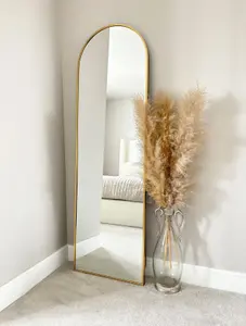 Gold Arched Metal Frame Mirror Wall & Floor Standing - 145 x 45cm