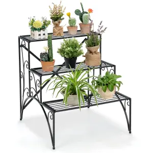 COSTWAY 3 Tiers Metal Plant Stand Indoor Outdoor Ladder Flower Rack Display Shelf