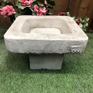 Stone Cast Plain Low Square Birdbath