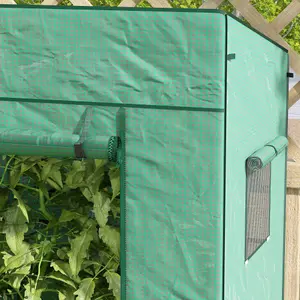 Walk-in Garden Green House with Large Roll-up Door and 2 Mesh Windows, Green