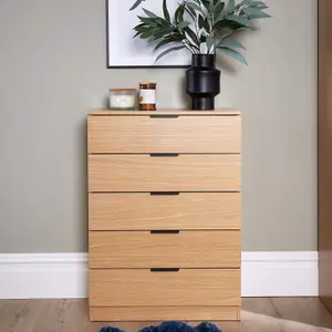 Home Source Phoenix Chest 5 Drawers Oak Effect