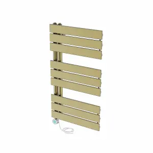 Right Radiators Prefilled Thermostatic Electric Heated Towel Rail Flat Panel Ladder Warmer Rads - 824x500mm Brushed Brass