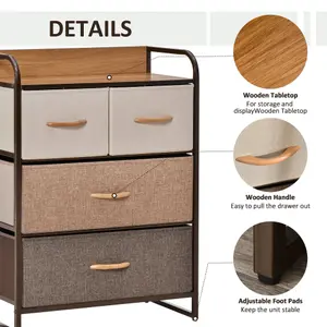 HOMCOM Closet Dresser, Dresser Tower With 4 Easy Pull Fabric Drawer Steel Frame