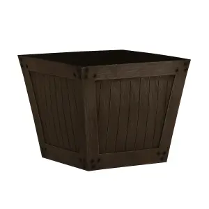 simpa 2PC Dark Brown Slatted Wood Style Plastic Planters 31cm (Dia)