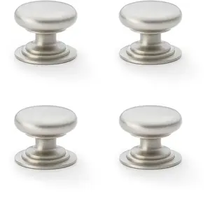 4 PACK - Stepped Round Door Knob - Satin Nickel 38mm Classic Kitchen Cabinet Pull Handle