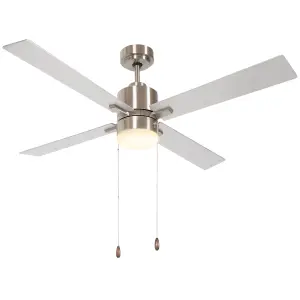 HOMCOM Mounting Reversible Ceiling Fan with Light, Pull-chain, Silver & Natural