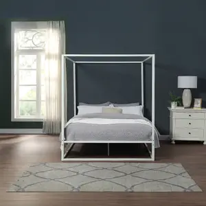 Ashwell Modern 4 Poster White Double Metal Bed Frame