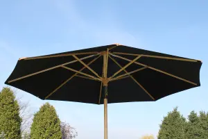 Large Hardwood Garden Parasol Umbrella - 3M Wide - (Black)