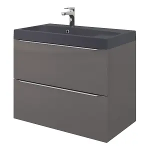 GoodHome Mila Black Rectangular Vanity Basin (W)80.4cm