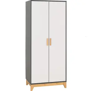 Cleveland 2 Door Wardrobe in White and Pine with Grey Metal Effect