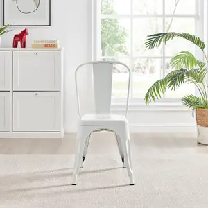 Furniturebox Set of 2 White Colton Tolix Style Stackable Industrial Metal Dining Chair