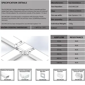 Kair Equal T-Piece Adaptor 110mm x 54mm for Rectangular Plastic Ducting