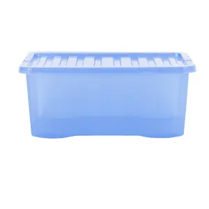 Wham Crystal Sparkle 3x 45L Plastic Storage Boxes with Lids Tint Sparkle Blue. Medium Size, Strong (Pack of 3, 45 Litre)