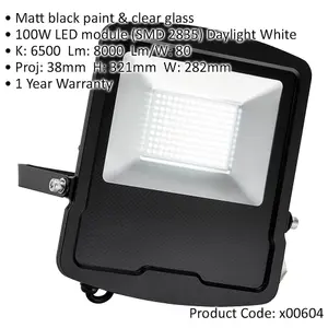 Slim Outdoor IP65 Floodlight - 100W Daylight White LED - 8000 Lumens High Output