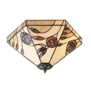 Tiffany Glass LED Wall Light - Mackintosh Style Rose - Bronze Finish - Medium