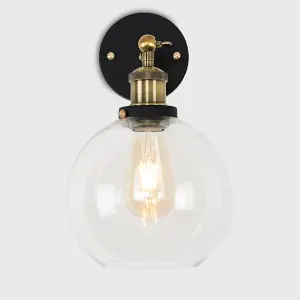 ValueLights Sheridan Industrial Style Black and Gold Wall Light with Clear Glass Shade