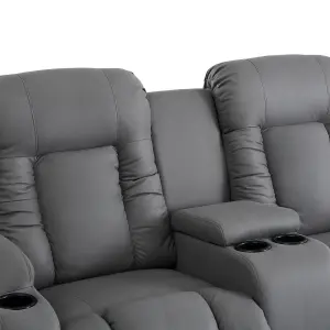 Caesar 2 Seater Grey Technology Fabric Modern Manual Recliner Sofa W Drinks Console