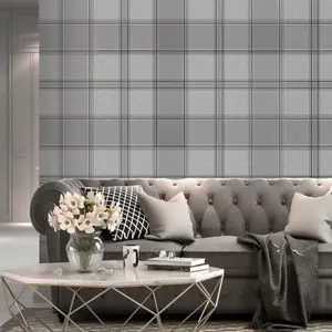 Belgravia Décor Giorgio Check Geometric Dark Silver Textured Wallpaper