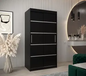 Verona 01 Contemporary 2 Sliding Door Wardrobe 5 Shelves 2 Rails Black Matt (H)2000mm (W)1000mm (D)620mm