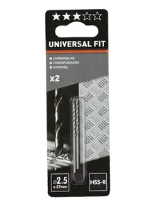 Universal Metal Drill bit (Dia)2.5mm (L)57mm, Pack of 2