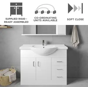 2 Door 3 Drawer Vanity Basin Unit with Round Basin - 1050mm - Gloss White