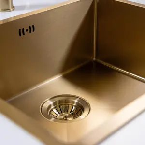 Mockeln - 1.0 Bowl Stainless Steel Kitchen Sink - Inset or Undermounted - Brushed Brass Finish - 440mm x 440mm x 200mm